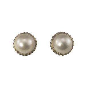 14 Karat Yellow Gold Mabe Pearl Clip On Earrings #19661